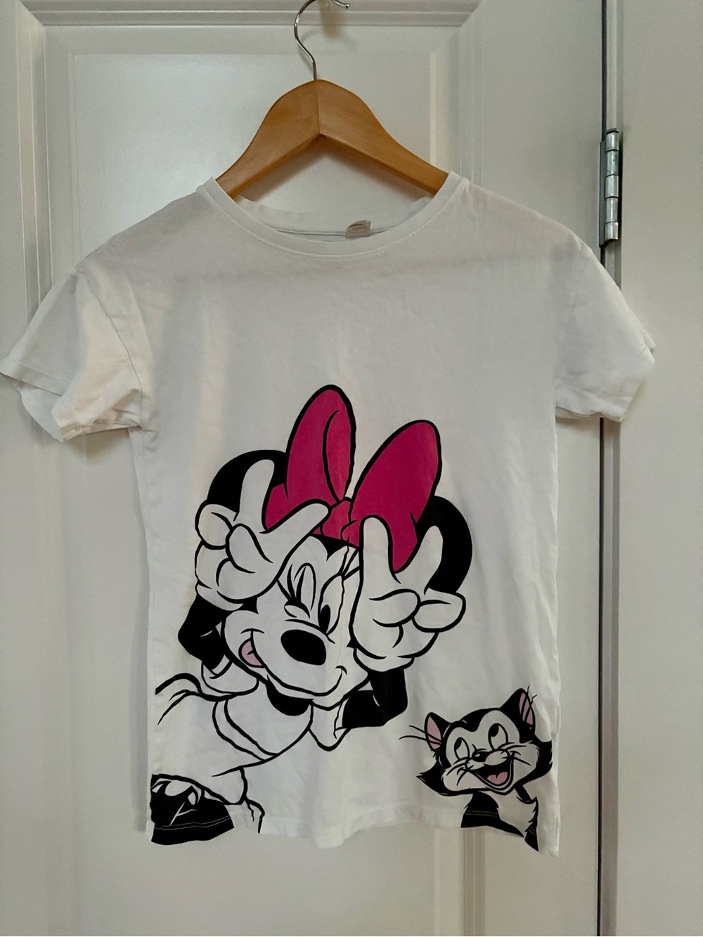 H & M x Disney Minnie with Pink Bow and Cat Girls White T Shirt